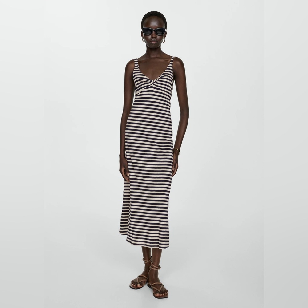 Mango Linen dress with knot detail / Size 6